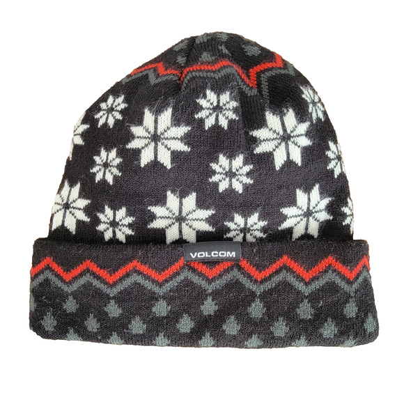 Volcom Winter Beanie Hat Fair Isle Nordic Unisex Black Snowflake Ski Outdoors - Picture 1 of 5